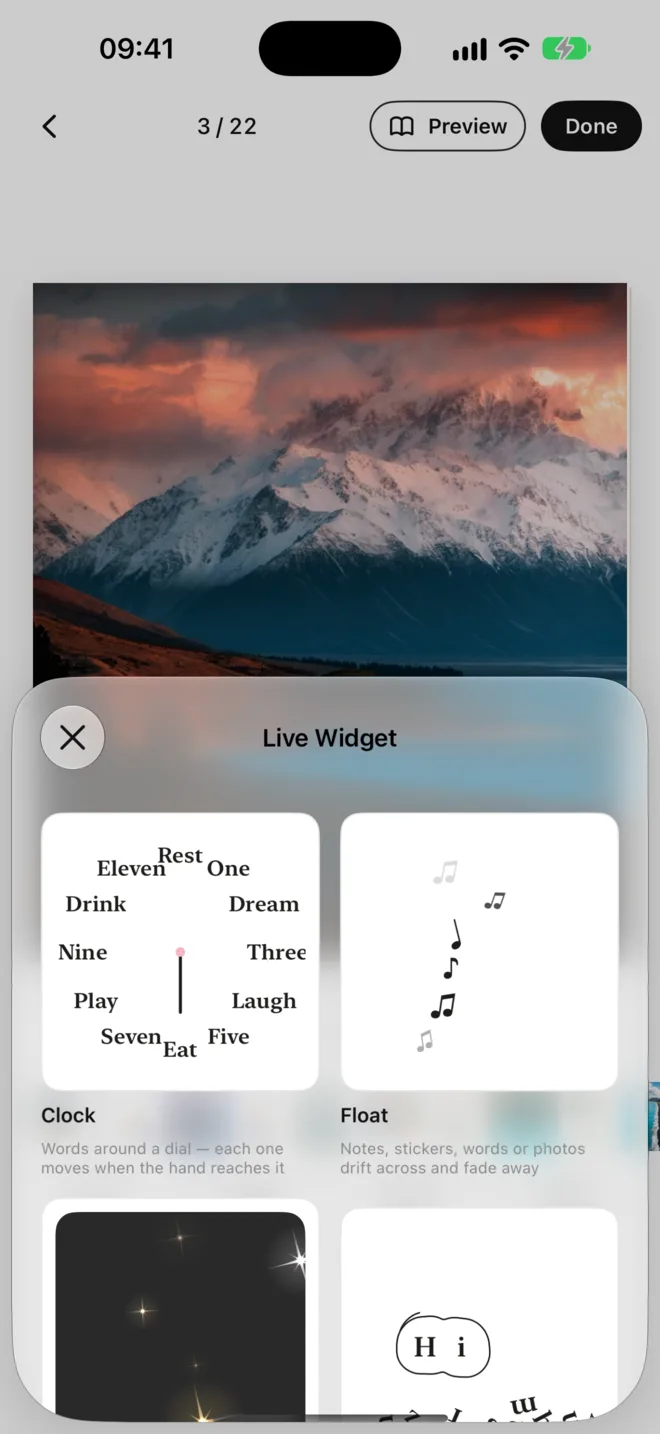 Live widgets: clocks, floating items and more